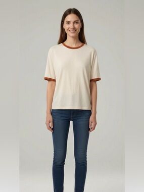 Goodfellow & Co Cream Short Sleeve Ringer Tee with Rust Trim